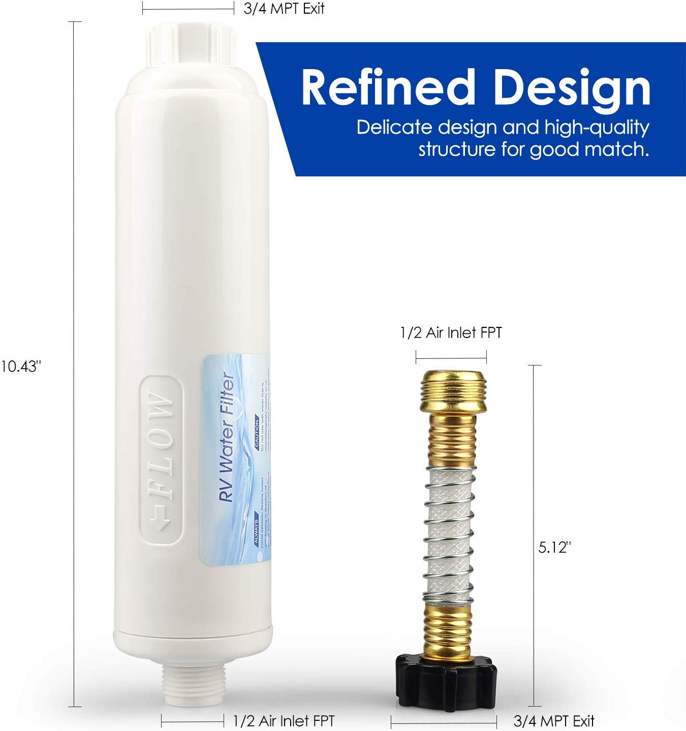 4Pack INLINE RV Water Filter KDF Carbon Large Capacity for Boats