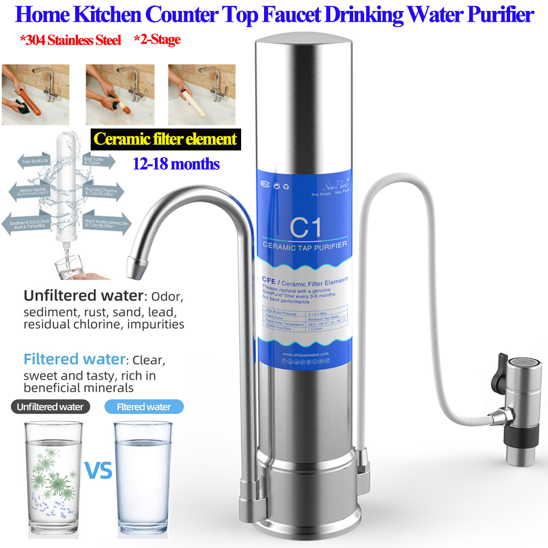 Simpure C1 CounterTop Faucet Water Filter Drinking Water Purifier