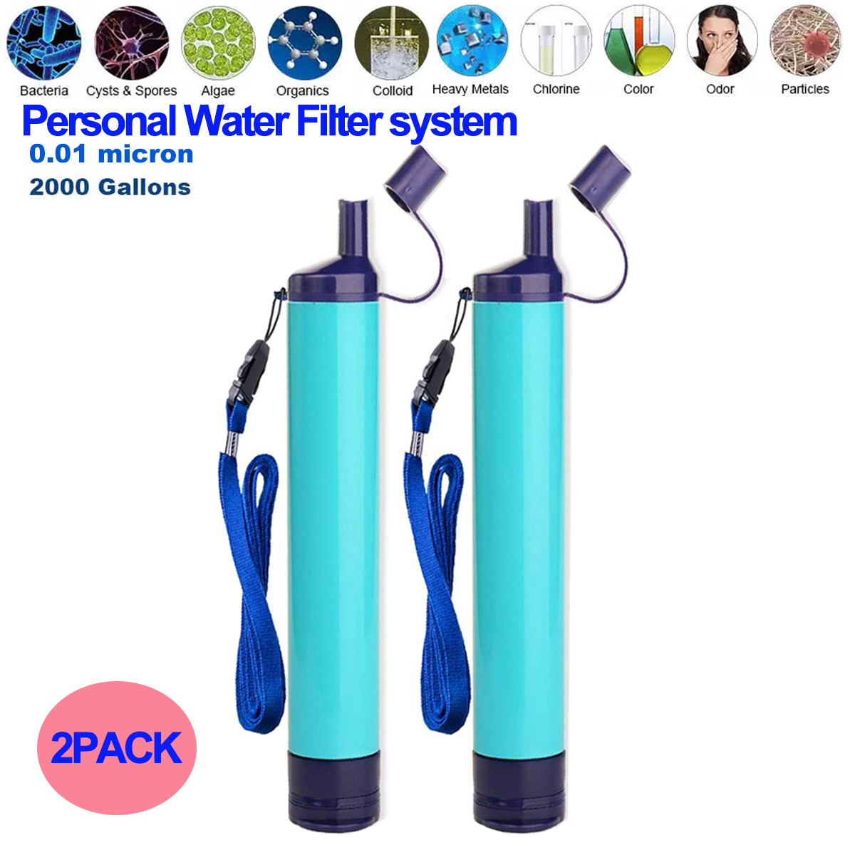 Outdoor Camping Hiking Emergency Survival Purifier Water Filter Straw Tool Set 