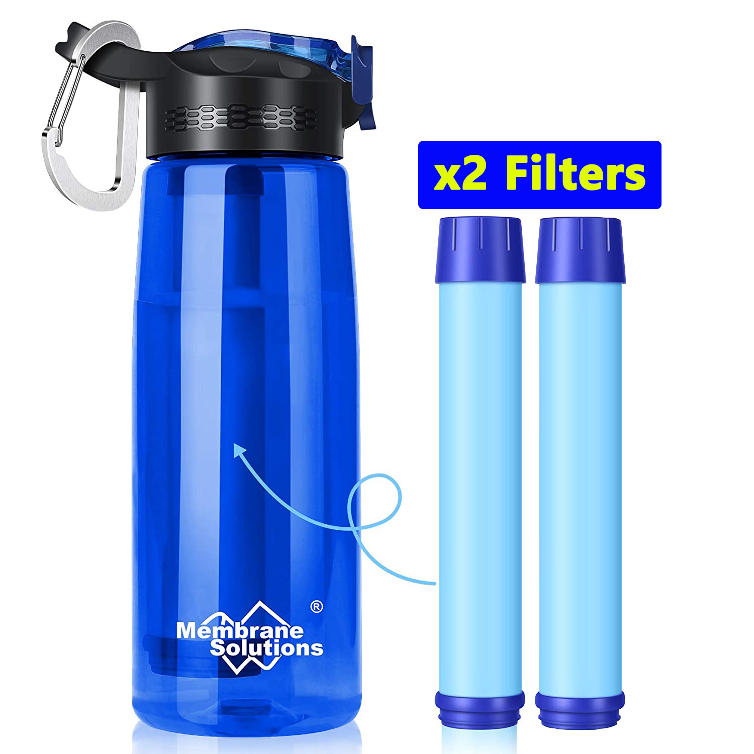 Water Bottle w/Filter Straw 4Stage Filtered Water Bottle|BPA Free Portable 22oz 