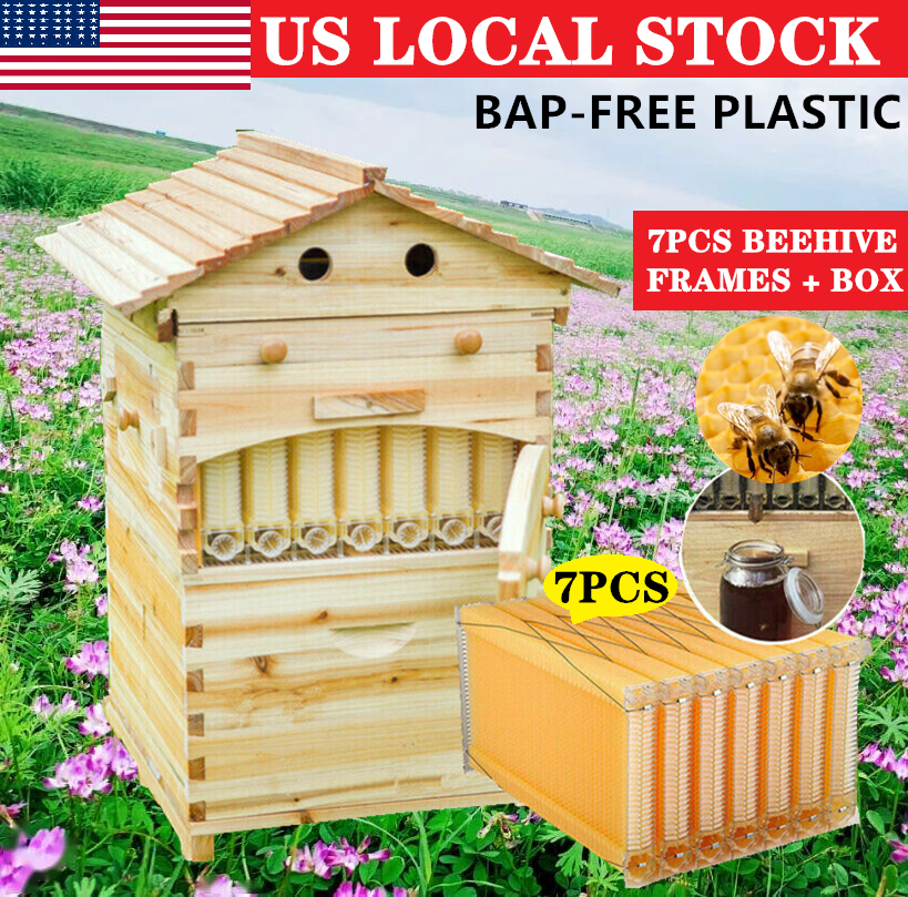 thumbnail 1 - 7 PCS Auto Honey Flowing Beehive Frames+Beekeeping Brood Cedarwood House Box US