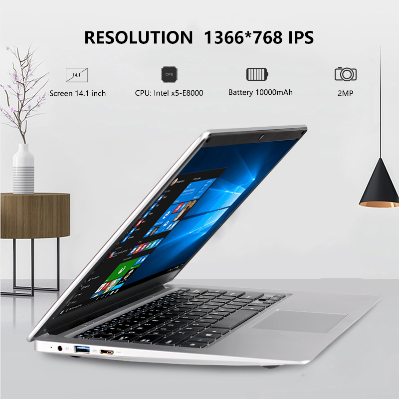 14.1 Inch Laptop Intel Atom E8000 Windows 10 Quad Core Notebook 4GB RAM