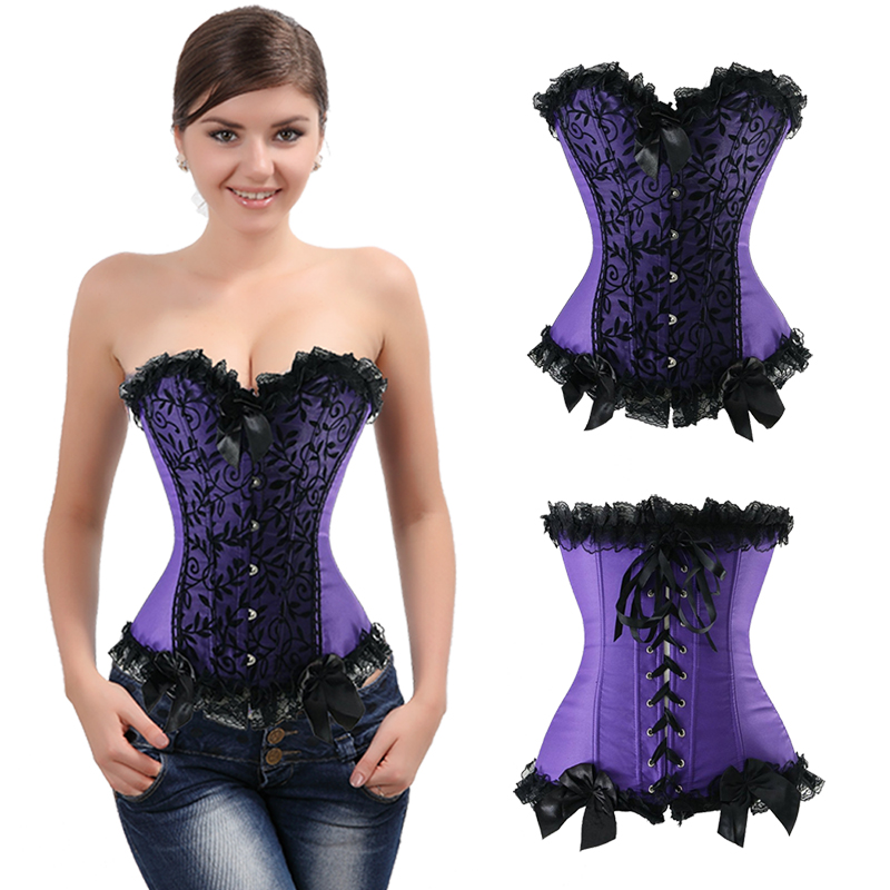 Us Sexy Womens Overbust Boned Jacquard Corset Lace Up Bustier Costume