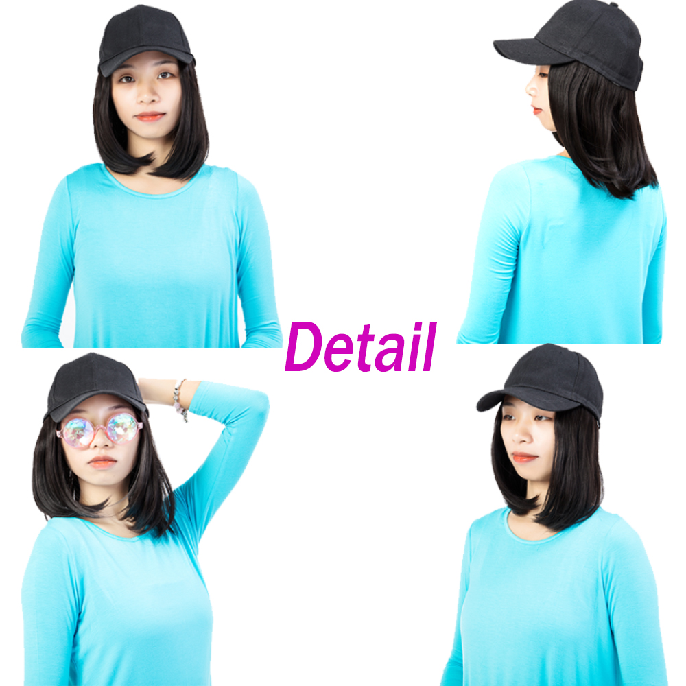 Women Baseball Cap With Bob Hair Wig Short Synthetic Hair Hat