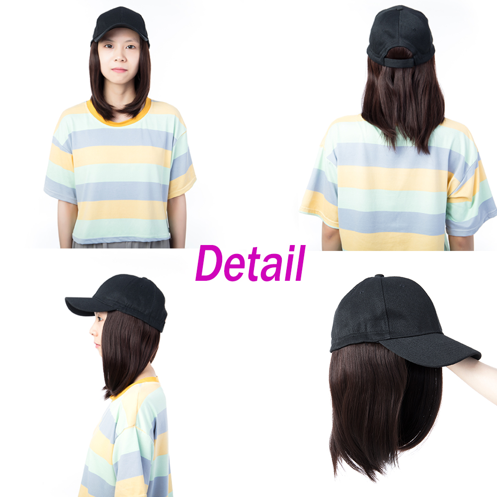 Women Baseball Cap With Bob Hair Wig Short Synthetic Hair Hat