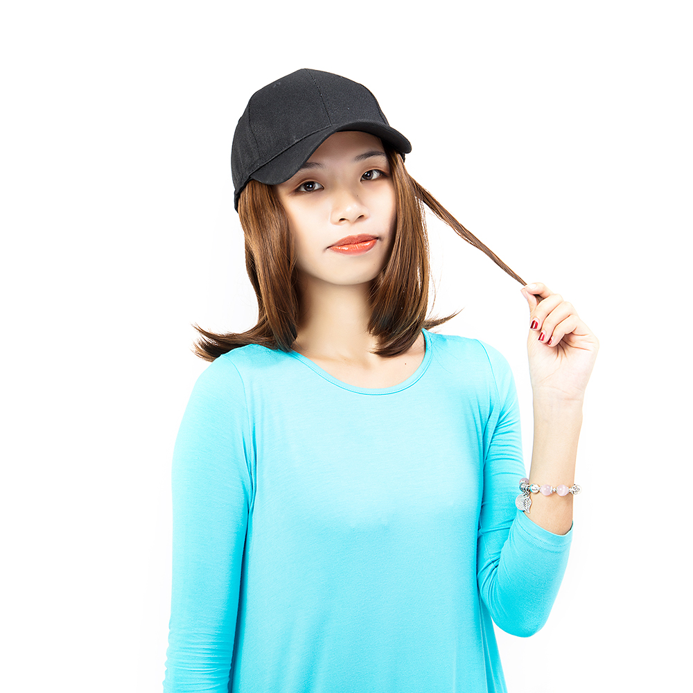 Women Baseball Cap With Bob Hair Wig Short Synthetic Hair Hat