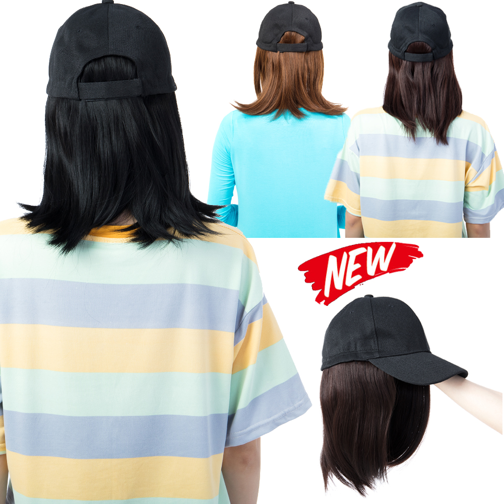 Women Baseball Cap With Bob Hair Wig Short Synthetic Hair Hat