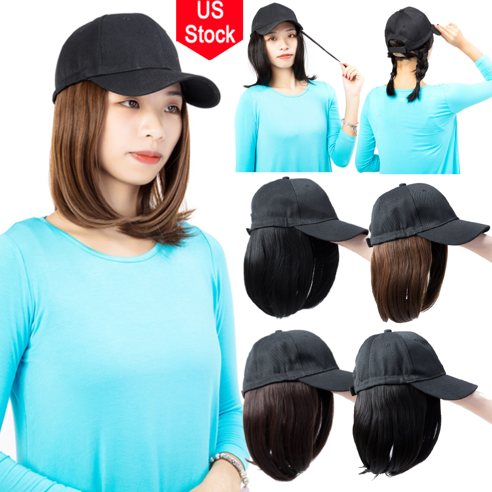 Us Stock Women S Baseball Cap With Wigs Bob Style Hair Synthetic