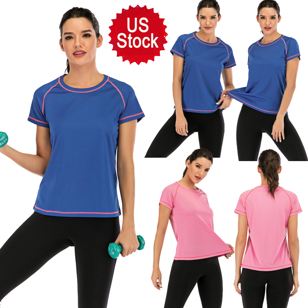 Women/'s Short Sleeve Yoga Fitness Stretch Workout T-Shirt Tee Tops Breathable US