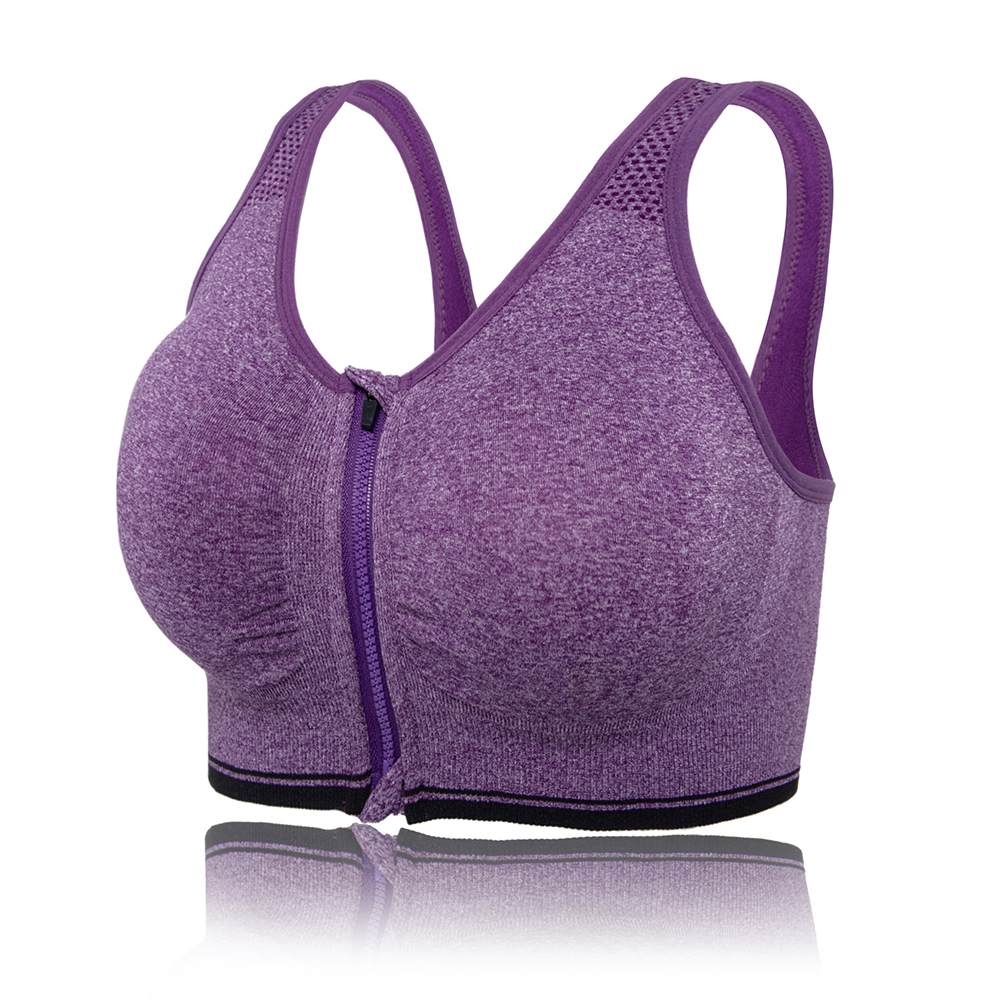 Women's Zipper Front Closure Sports Bra Racerback Yoga Bra with Removable Padded 