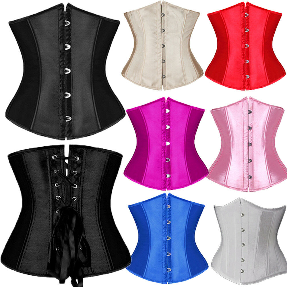 USA Waist Cincher Corset Women's Lace up Satin Bustier Boned Training ...