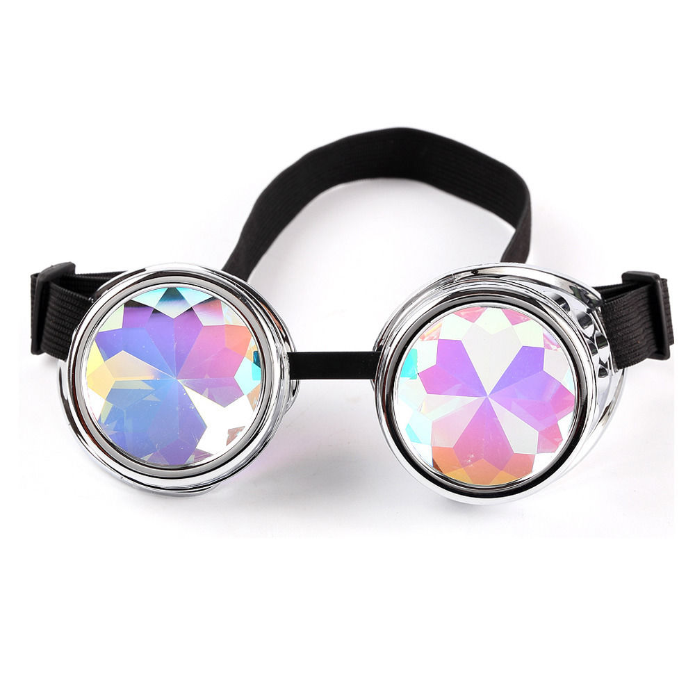 Vintage STEAMPUNK GOGGLES Bling Glasses Kaleidoscope Goth COSPLAY PARTY Rivets 