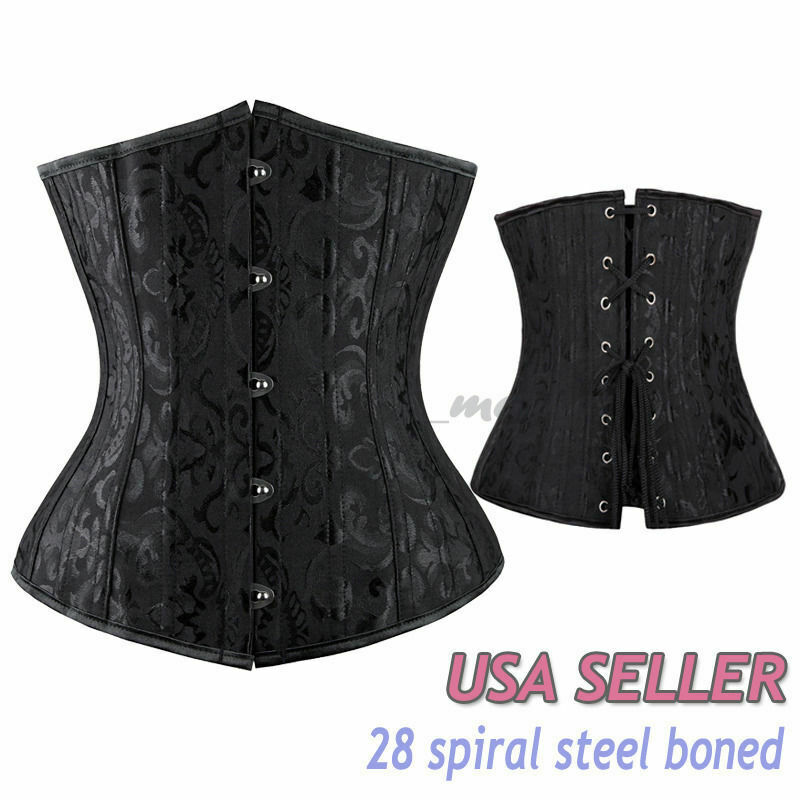 Women Steel Boned Bustier Waist Trainer Body Shaper Lace Up Corset  Underbust USA