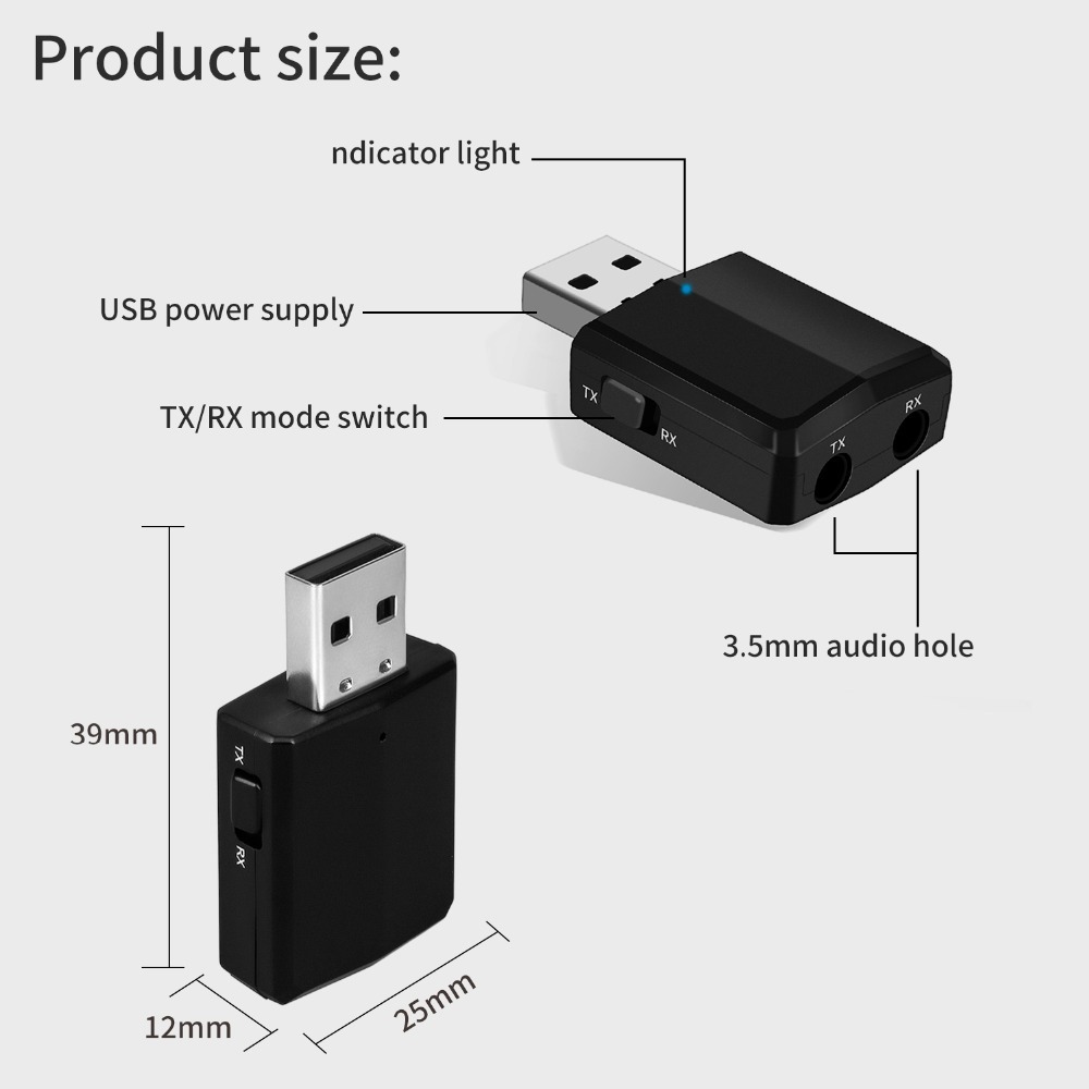 USB Bluetooth Wireless 5.0 Receiver Audio Transmitter Adapter For Computer TV/PC 